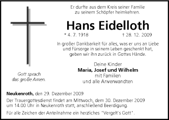 Anzeige von Hans Eidelloth von MGO