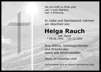 Anzeige von Helga Rauch von MGO