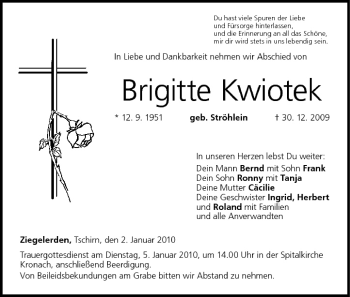 Anzeige von Brigitte Kwiotek von MGO