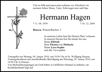 Anzeige von Hermann Hagen von MGO