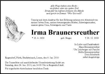 Anzeige von Irma Braunersreuther von MGO