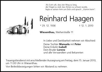 Anzeige von Reinhard Haagen von MGO