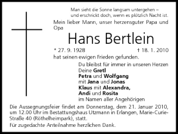 Anzeige von Hans Bertlein von MGO