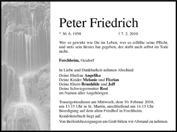 Anzeige von Peter Friedrich von MGO