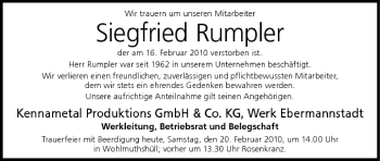 Anzeige von Siegfried Rumpler von MGO