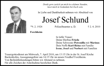 Anzeige von Josef Schlund von MGO