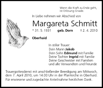 Anzeige von Margareta Schmitt von MGO
