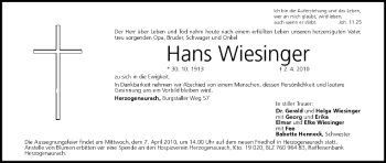 Anzeige von Hans Wiesinger von MGO