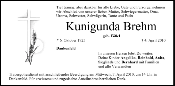 Anzeige von Kunigunda Brehm von MGO