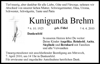 Anzeige von Kumgunda Brehm von MGO