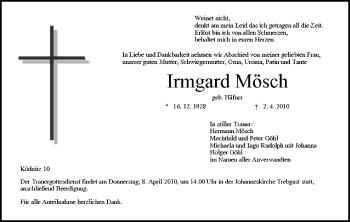 Anzeige von Irmgard Mösch von MGO