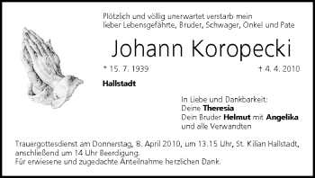 Anzeige von Johann Koropecki von MGO