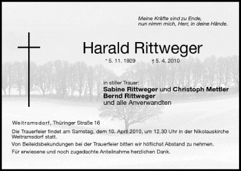 Anzeige von Harald Rittweger von MGO