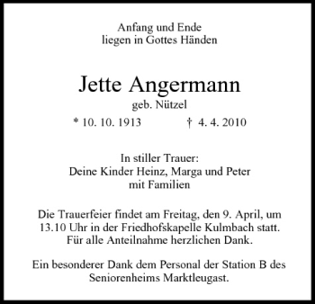 Anzeige von Jette Angermann von MGO