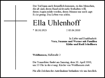 Anzeige von Ella Uhlenhoff von MGO