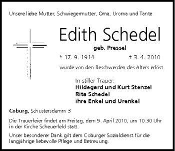 Anzeige von Edith Schedel von MGO