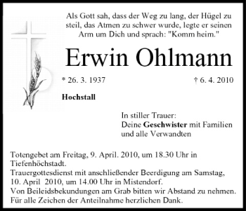 Anzeige von Erwin Ohlmann von MGO