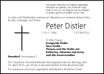 Anzeige von Peter Distler von MGO