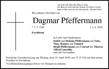 Anzeige von Dagmar Pfeffermann von MGO