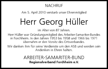 Anzeige von Georg Huller von MGO