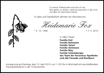 Anzeige von Heidemarie Fox von MGO