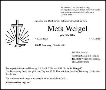Anzeige von Meta Weigel von MGO