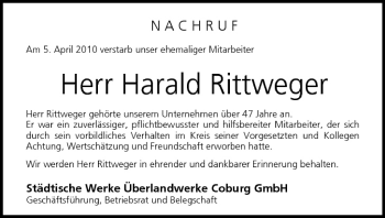 Anzeige von Harald Rittweger von MGO