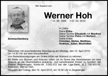 Anzeige von Werner Hoh von MGO