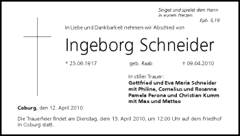 Anzeige von Ingeborg Schneider von MGO