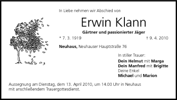 Anzeige von Erwin Klann von MGO