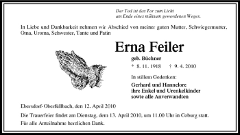 Anzeige von Erna Feiler von MGO