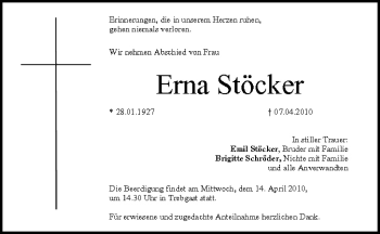Anzeige von Erna Stöcker von MGO