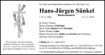 Anzeige von Hans-Jürgen Sünkel von MGO