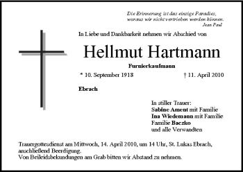 Anzeige von Hellmut Hartmann von MGO