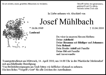 Anzeige von Josef Mühlbach von MGO