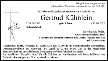 Anzeige von Gertrud Kühnlein von MGO