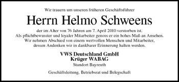 Anzeige von Helmo Schweens von MGO