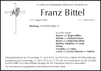Anzeige von Franz Bittel von MGO