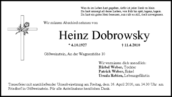 Anzeige von Heinz Dobrowsky von MGO