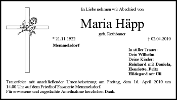 Anzeige von Maria Häpp von MGO