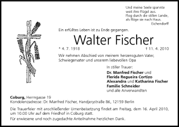 Anzeige von Walter Fischer von MGO