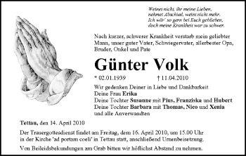 Anzeige von Günter Volk von MGO