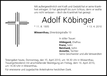 Anzeige von Adolf Köbinger von MGO