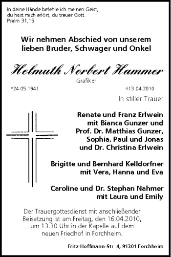 Anzeige von Helmuth Norbert Hammer von MGO