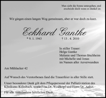 Anzeige von Eckhard Gantke von MGO
