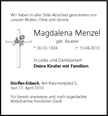 Anzeige von Magdalena Menzel von MGO