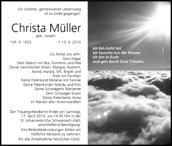 Anzeige von Christa Müller von MGO