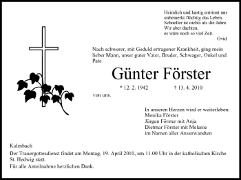 Anzeige von Günter Förster von MGO