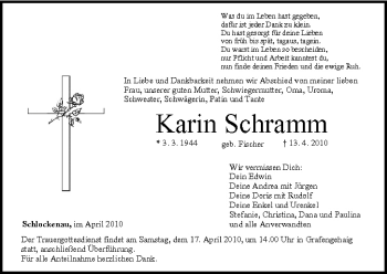Anzeige von Karin Schramm von MGO