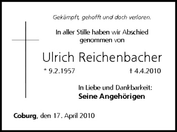 Anzeige von Ulrich Reichenbacher von MGO
